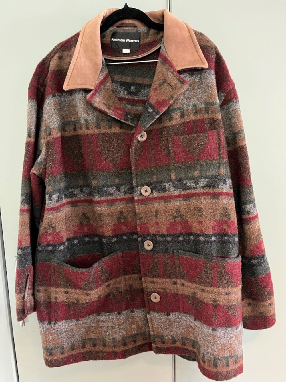 Neiman Marcus Blanket Jacket Men's Large Southwestern Aztec Wool Blend Vintage